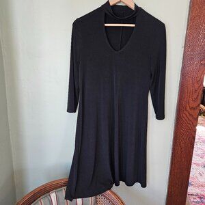 3/4 Sleeve V-Neck Shift Dress with Collar